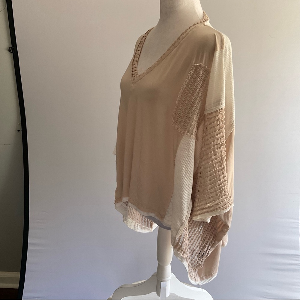 POL Boho Oversized Patchwork Top Flowy Crochet V-… - image 7